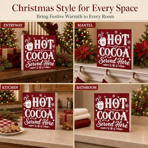 Christmas Decorations Hot Cocoa Served Here Wooden Sign Coffee Bar Decor - Image 6