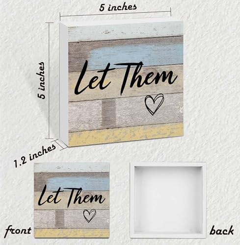 Let Them Wooden Sign, Office Decorations for Work, Let Them Mental Health Rustic Wood Box Signs 5x5 Inch, Desk Shelf Tabletop Decor for Home Cubicle Decor, Office Gifts for Coworkers Women, 15 - Image 2