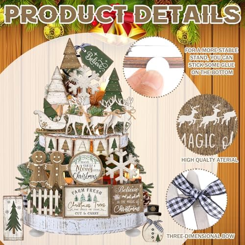 Shellwei 22 Pcs Christmas Tiered Tray Decor Set Xmas Table Centerpiece - Image 3