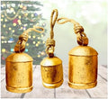 Rustic Harmony Cow Bells Decorative Set of 3 Christmas Bell Large Vintage Golden Cow Bell Brass Coated Country Bells Wall Hanging Cowbell Lucky Charm (3"-4"-5") by aladean