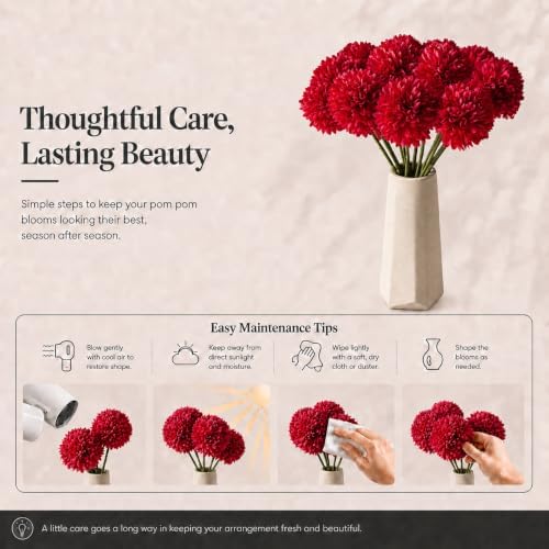 Mandy's 12pcs Artificial Red Ball Chrysanthemum Flowers - Image 6
