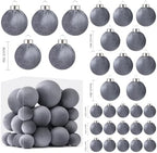 Velvet Christmas Ball Ornaments - 30pcs Flocked Christmas Ornaments Set Shatterproof Classic Hanging Xmas Tree Decorations with Rope for Wreath Holiday Home Decor (Grey) - Image 2