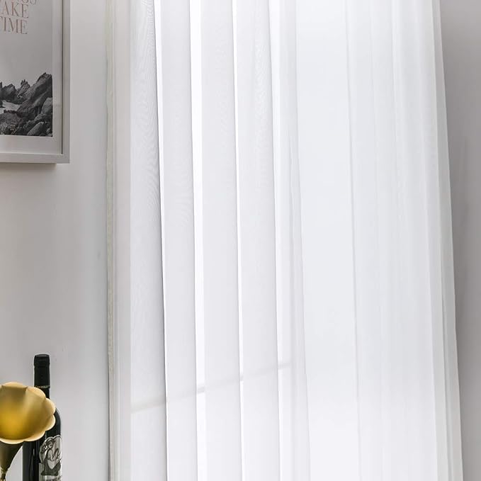 MIULEE 2 Panels Sheer Curtains for Living Room 54 X 54 Inches Ivory | Sheer - Image 5
