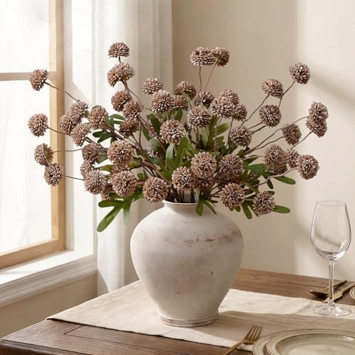Waipfaru 10pcs Brown Fake Silk Mum Artificial Flowers - Image 2