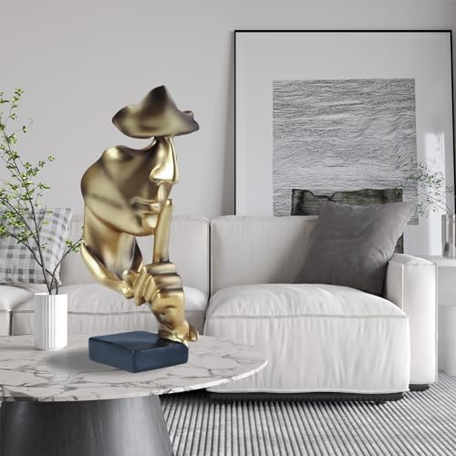 aboxoo Thinker Statue, Silence is Gold Abstract Art Figurine, Modern Home Resin Sculptures Decorative Objects Shelf Decor,Tabletop for Home Decor,Man Office Study Desk Statue (Large Gold) - Image 2