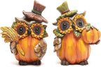 Hodao Harvest Decor Resin Owl Figurines with Sunflower and Pumpkin, Thanksgiving Collectible Statue for Autumn Table Decor, Rustic Fall Accent Gift for Home and Garden Seasonal Decoration by Hodao
