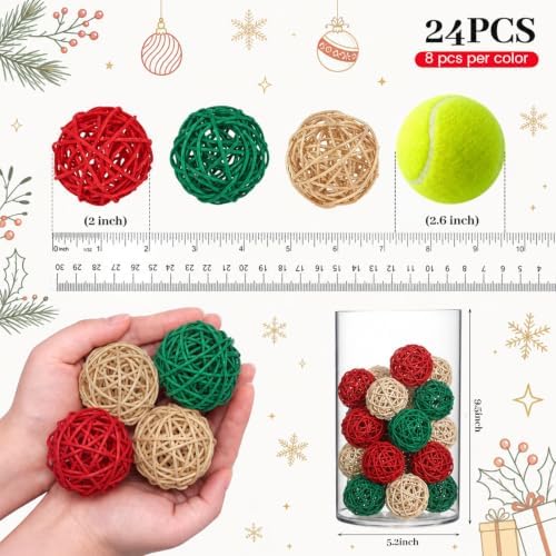DomeStar 24 PCS Christmas Decorative Balls, 2 Inch Rattan Bowl Fillers - Image 2