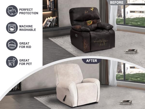 ANARACHON Leather Look Recliner Chair Covers, 4-Pieces Stretch Recliner Cover - Image 6