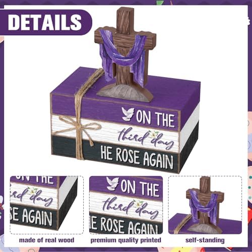 Geelin 4 Pcs Easter Christian Table Decoration Wooden Book Stack Signs - Image 4