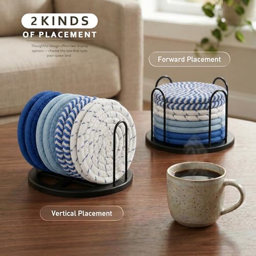 Lazebox Coasters Set of 8 for Drinks, 4 Inch Large Coasters for Coffee Table, Tabletop Protection for Hot & Cold Drinks, Versatile Coasters for Home Decor, Non-Slip & Easy to Clean, Sky Blue - Image 6