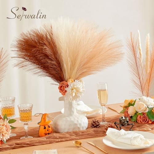 Serwalin 60PCS 17.7" Orange Pampas Grass Decor for Vase Filler Home Decor - Image 2