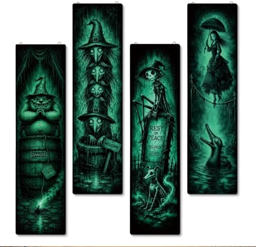 Retro Halloween Sign, 4 Pcs Halloween Hanging Signs, Wooden Wall Art Decor by SUSZDOU