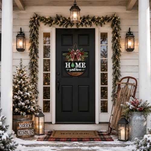 Interchangeable Welcome Sign for Front Door with 4 Seasonal Wreath and 14 Changeable Icons, Home Sweet Home for Spring Summer Fall Winter All Seasons Holiday, Rustic Round Wood Wreath Door Decoration - Image 6