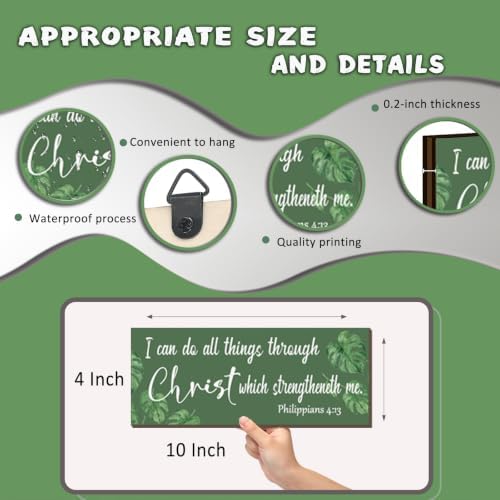 4 Pieces Green Bathroom Decor Christian Wall Decor Motivational Religious Prayer Sign with Eucalyptus Tropical Leaves for Home Living Room Office Bedroom Bathroom(Green Leaf, 10x4 In) - Image 4
