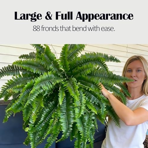 GYERB 47" Large Artificial Boston Fern Plants for Outdoor Indoor, Fake Ferns for Front Porch Hanging, Faux Greenery Bushes for Home Garden Office Decor, Silk Fern with Realistic Fronds, 88 Branches - Image 4