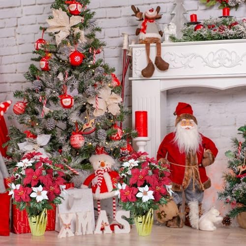 2 Bundles Poinsettia Artificial Christmas Flowers Bouquet (21.65'') - Image 4