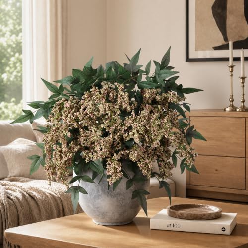 Faux Plants Indoor 3 Pcs 35 Inch Artificial Nandina Berry Stem for Vase Realistic Faux Berry Spray for Wedding Holiday Seasonal Farmhouse Mantel Harvest DIY Home Decor(Green) - Image 4