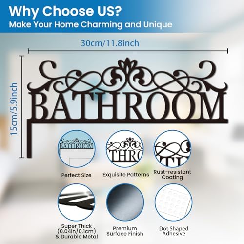 CUTHOLLOW Bathroom Door Topper Sign Metal Wall Art Decor - Image 2