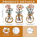 ARTINME 3 Pieces Metal Flowers Wall Arts - Rustic Farmhouse Decor Minimalist Flower Wall Decors for Living Room Bathroom Kitchen Bedroom Dining Room - Housewarming Gifts (Orange) - Image 2