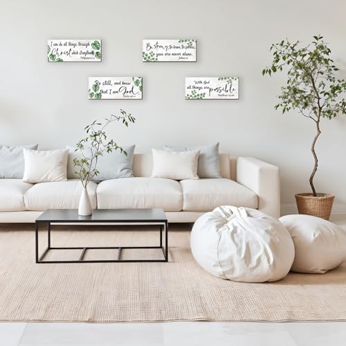 4 Pieces Green Bathroom Decor Christian Wall Decor Motivational Religious Prayer Sign with Eucalyptus Tropical Leaves for Home Living Room Office Bedroom Bathroom(Green, 10x4 In) - Image 5
