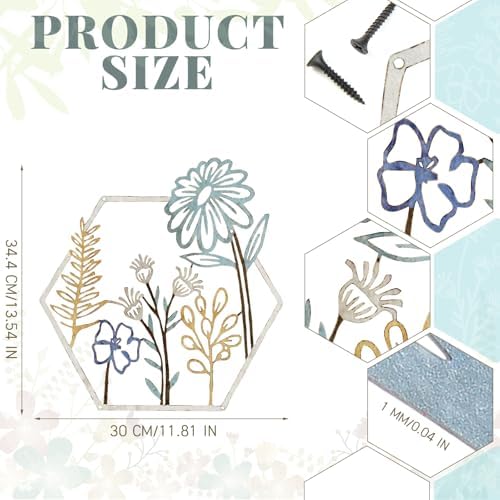 Peryiter 3Pcs Metal Flower Wall Decor Minimalist Floral Hanging, Beige Gold - Image 2