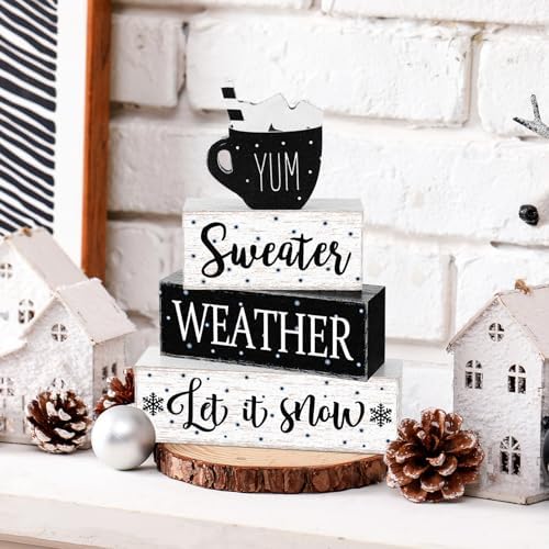 Marsui 4 Pcs Winter Table Decorations Wooden Let It Snow Tiered Tray Decor - Image 6