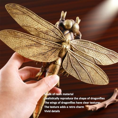 KISWIAR Gold Dragonfly Wall Sculpture, 3D Resin Dragonfly Wall Decor, Vintage Insect Wall Hanging Decoration for Living Room Bedroom Farmhouse (Golden) - Image 3