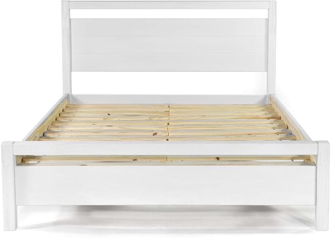 Grain Wood Furniture Loft Queen Size Solid Wood Bed, Brushed White by GrainWoodFurniture