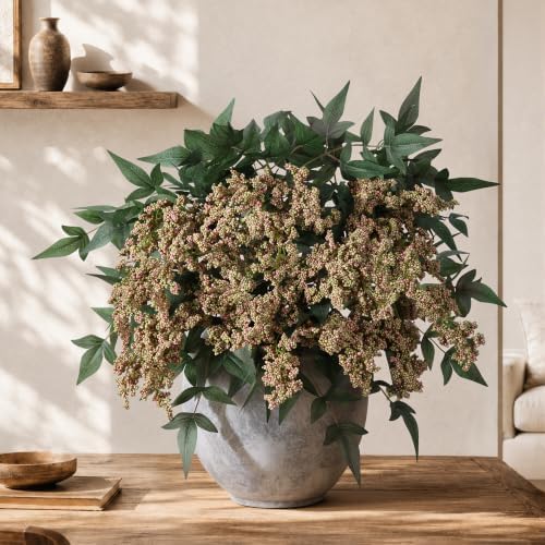 Faux Plants Indoor 3 Pcs 35 Inch Artificial Nandina Berry Stem for Vase Realistic Faux Berry Spray for Wedding Holiday Seasonal Farmhouse Mantel Harvest DIY Home Decor(Green) - Image 5