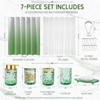 Green Bathroom Accessories Set with Shower Curtain and Liner, 7-Piece Bathroom Decor Set, Soap Dispenser, Toothbrush Holder, Soap Dish, Vanity Tray, Complete Bathroom Makeover Set - Image 2