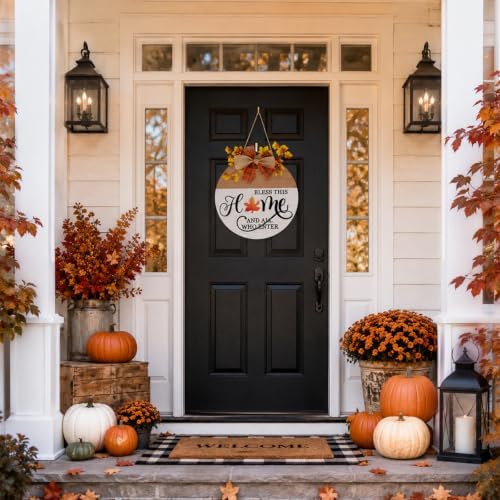 Interchangeable Welcome Sign for Front Door with 4 Seasonal Wreath and 14 Changeable Icons, Bless This Home for Spring Summer Fall Winter All Seasons Holiday, Rustic Round Wood Wreath Door Decoration - Image 5