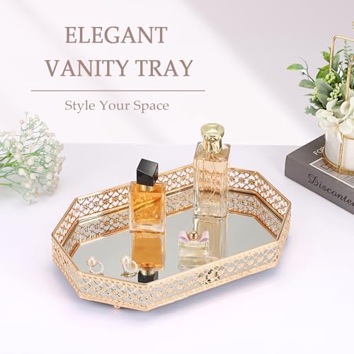 Hipiwe Gold Glass Perfume Tray for Dresser Bathroom Makeup Vanity Trays - Image 2