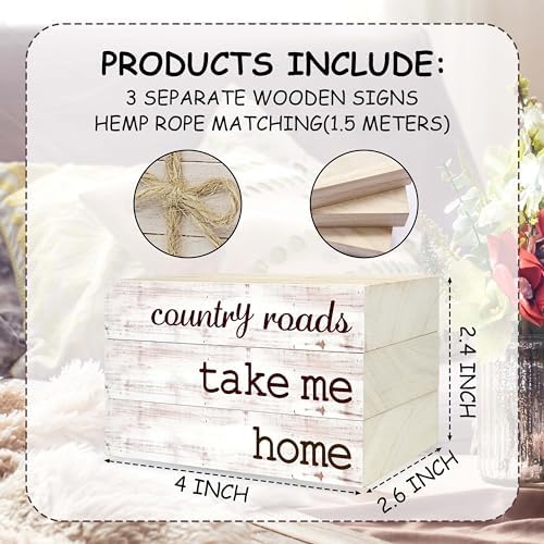 Decorative Books For Home Decor, Rustic Wood Book Stack For Table Decor, Country Roads Take Me Home Decor Books For Living Room Bookshelf, Farmhouse Stacked Books Decor (L21) - Image 6