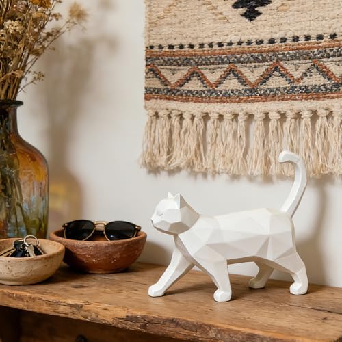 Cynkeyee Geometric Cat Statue Knick-Knacks - White, 6x5x1.6 Inches - Image 4
