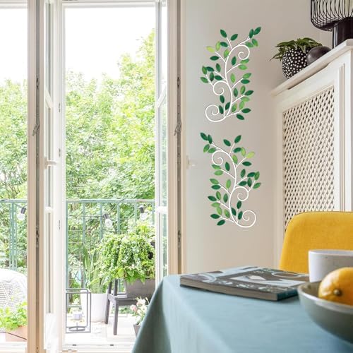 ESTART 2 Pcs Metal Tree Leaf Wall Art Vine Branch Decor, Green - Image 5