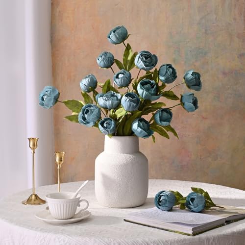 Waipfaru 6 Pcs 27" Faux Peonies Artificial Flowers for Vase, Blue - Image 3