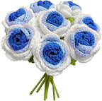 JOONOR 8 Pcs Hand-Woven Roses, Crochet Rose Flower Bouquet, Blue by JOONOR