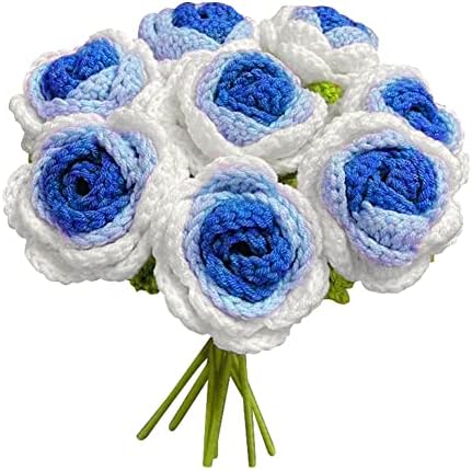 JOONOR 8 Pcs Hand-Woven Roses, Crochet Rose Flower Bouquet, Blue by JOONOR