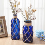 Chuangdi Set of 2 Coastal Glass Flower Vase with Boho Rope, Deep Sea Blue - Image 5