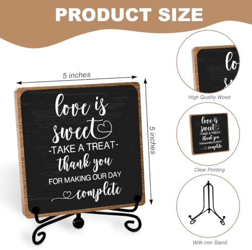 Love Is Sweet Sign, Funny Dessert Bar Wooden Plaque with Stand, 5″ x 5″ - Image 2