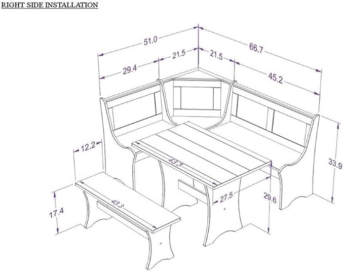 Riverbay Furniture Traditional Solid Wood Dining Nook Set - Image 5