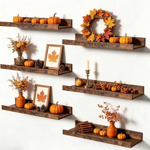upsimples Floating Shelves for Wall Decor and Storage, Brown, 6Pcs 15.7'' by upsimples