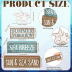 Yuntau 4 Pcs Summer Beach Decorations for Home Beach Tiered Tray Decor Starfish Coastal Rustic Starfish Wooden Block Table Sign Stacked Book Nautical Table Centerpiece for Farmhouse Office Desk Shelf - Image 3