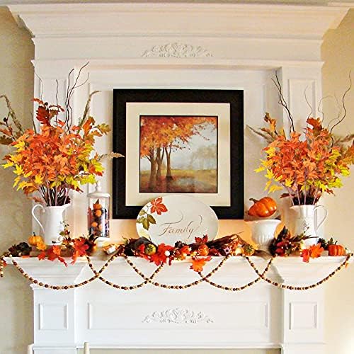 4Pcs Artificial Maple Leaves Branches 21.6in Fake Fall Leaves Stems Plants Outdoor Greenery for Home Kitchen Farmhouse Thanksgiving Table Centerpiece Fireplace Halloween Décor Orange - Image 2