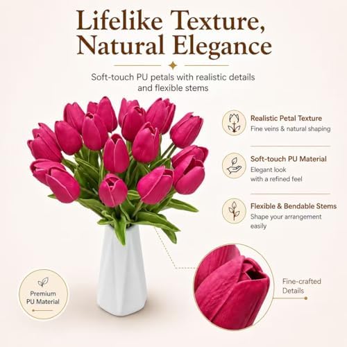 Mandy's 20pcs Artificial Hot Pink Tulips - Image 2