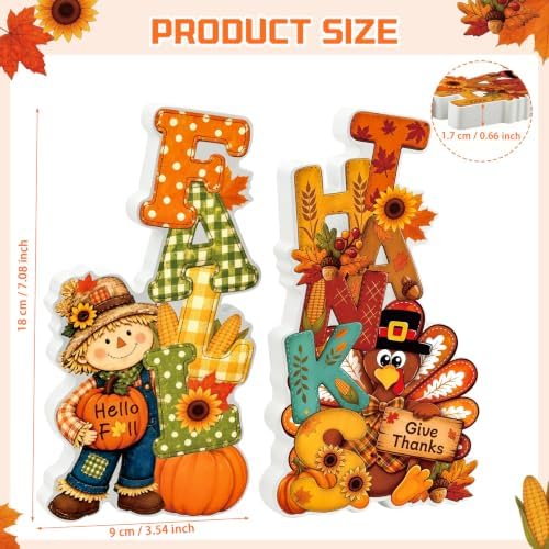 Fall Thanksgiving Table Decor 2 PCS Wooden Fall Scarecrow Turkey Decor - Image 6