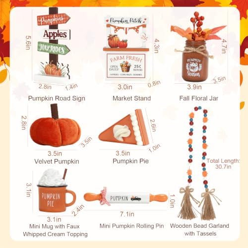8Pcs Fall Tiered Tray Decor Set, Farmhouse Fall Decorations for Home Indoor - Image 2