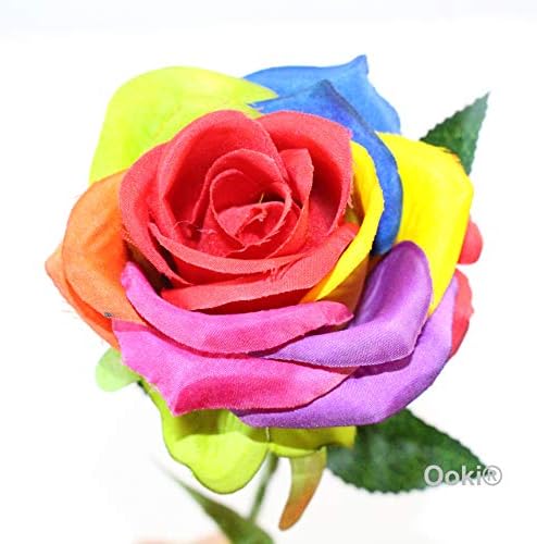 Ooki 12 Long Stem Artificial Silk Rainbow Rose Flower Bush Bouquet for DIY Any Arrangement Home Decor Wedding Party Celebration - Image 5