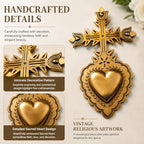 MVTDONT Sacred Heart Wall Cross, Antique Gold Decorative Wall Cross for Home Decor, Vintage Catholic Religious Cross Hanging, Christian Wall Art for Living Room Bedroom - Image 2