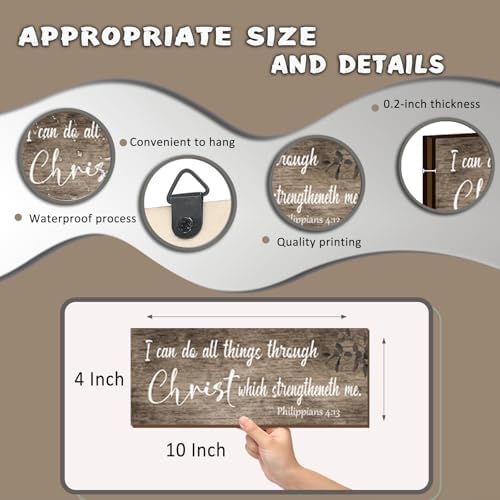 4 Pieces Bible Verses Wall Decor Brown Bathroom Decor Christian Signs Religious Art for Home Motivational Prayer Wall Art for Living Room Office Bedroom Bathroom(Brown,10x4") - Image 4